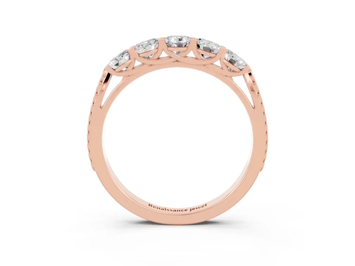 Five-Stone Round Moissanite Prong-Set Band Rose gold