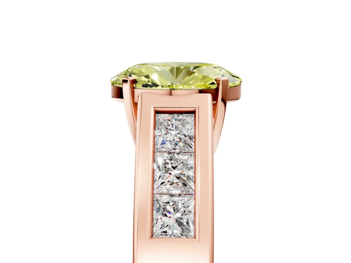 Fancy Yellow Oval Cut Cut Channel Set Solitaire Ring with Four-Prong Setting Rose gold
