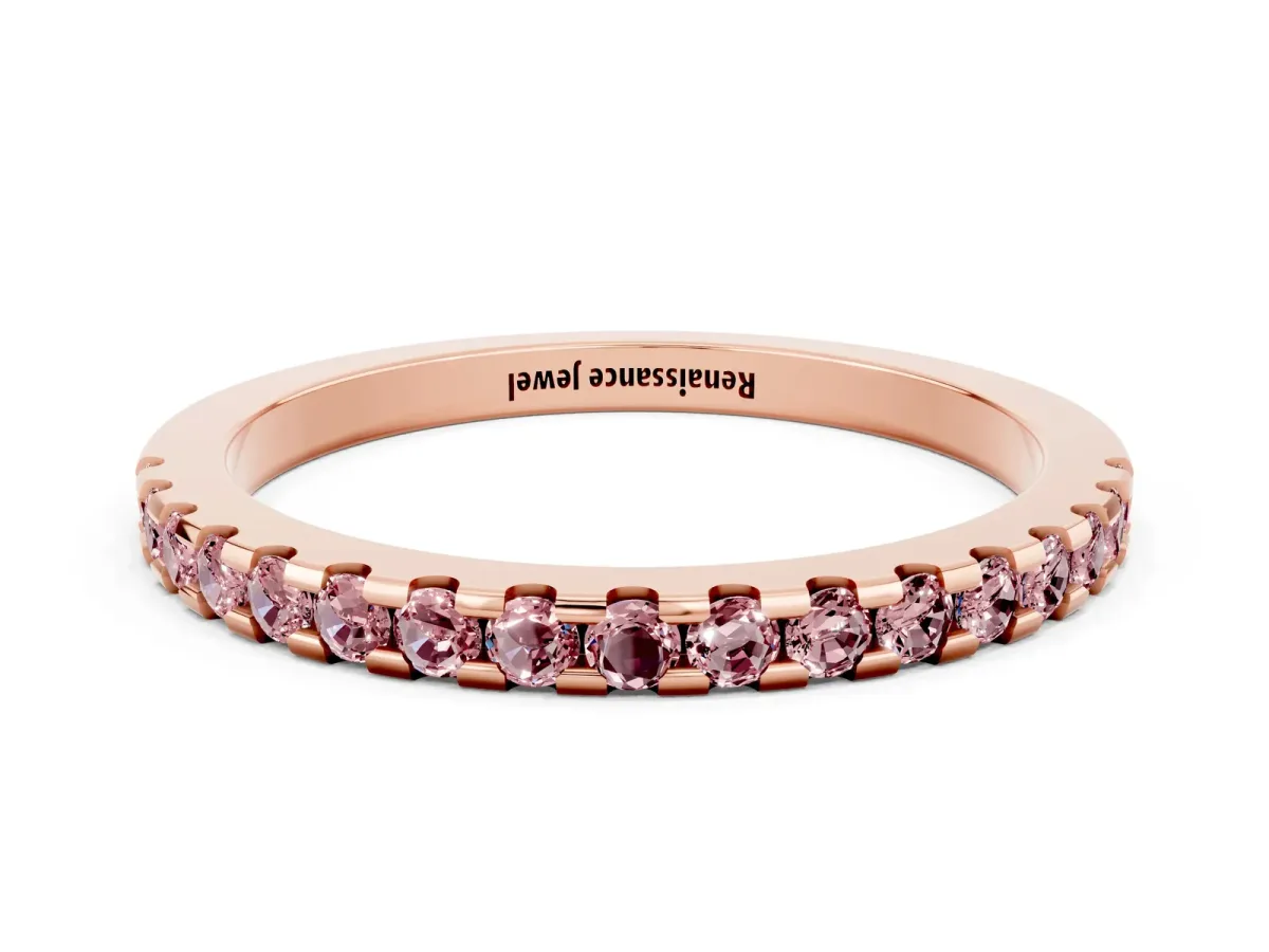 Round Morganite Pavé Set Eternity Band with Micro Prong Setting Rose gold