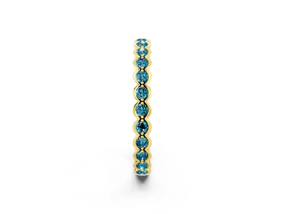 Round Blue Topaz Bezel Set Eternity Band Yellow gold