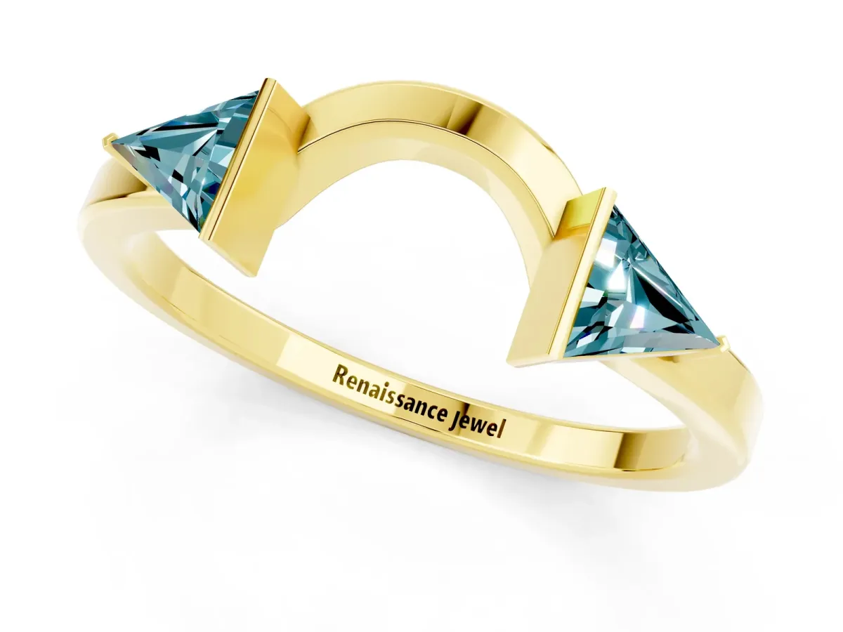 Trillion Blue Topaz Open Band Ring with Bezel Setting Yellow gold