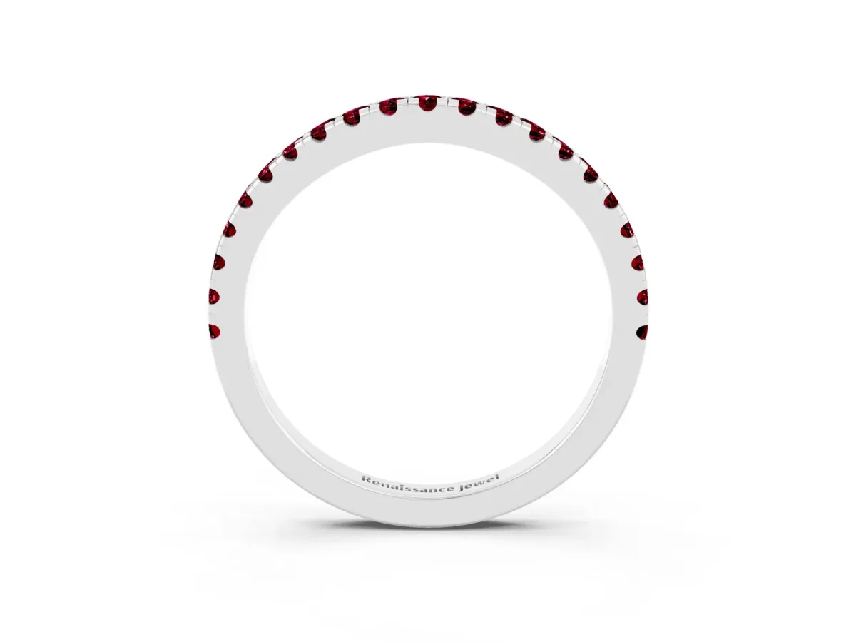 Round Garnet Pavé Half Eternity Band with Shared Prong Setting White gold