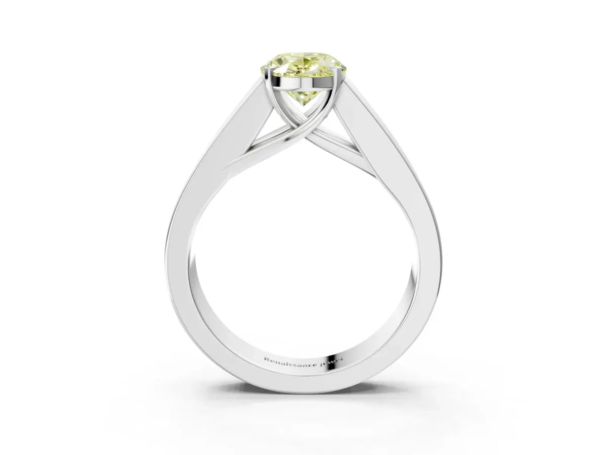 Fancy Yellow Oval Cut Cut Channel Set Solitaire Ring with Four-Prong Setting Platinum