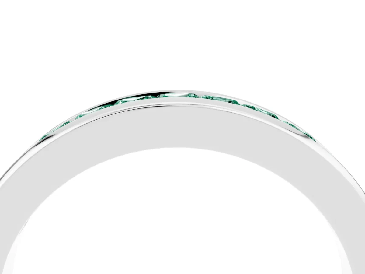Channel Set Princess Cut Green Sapphire Eternity Band Silver