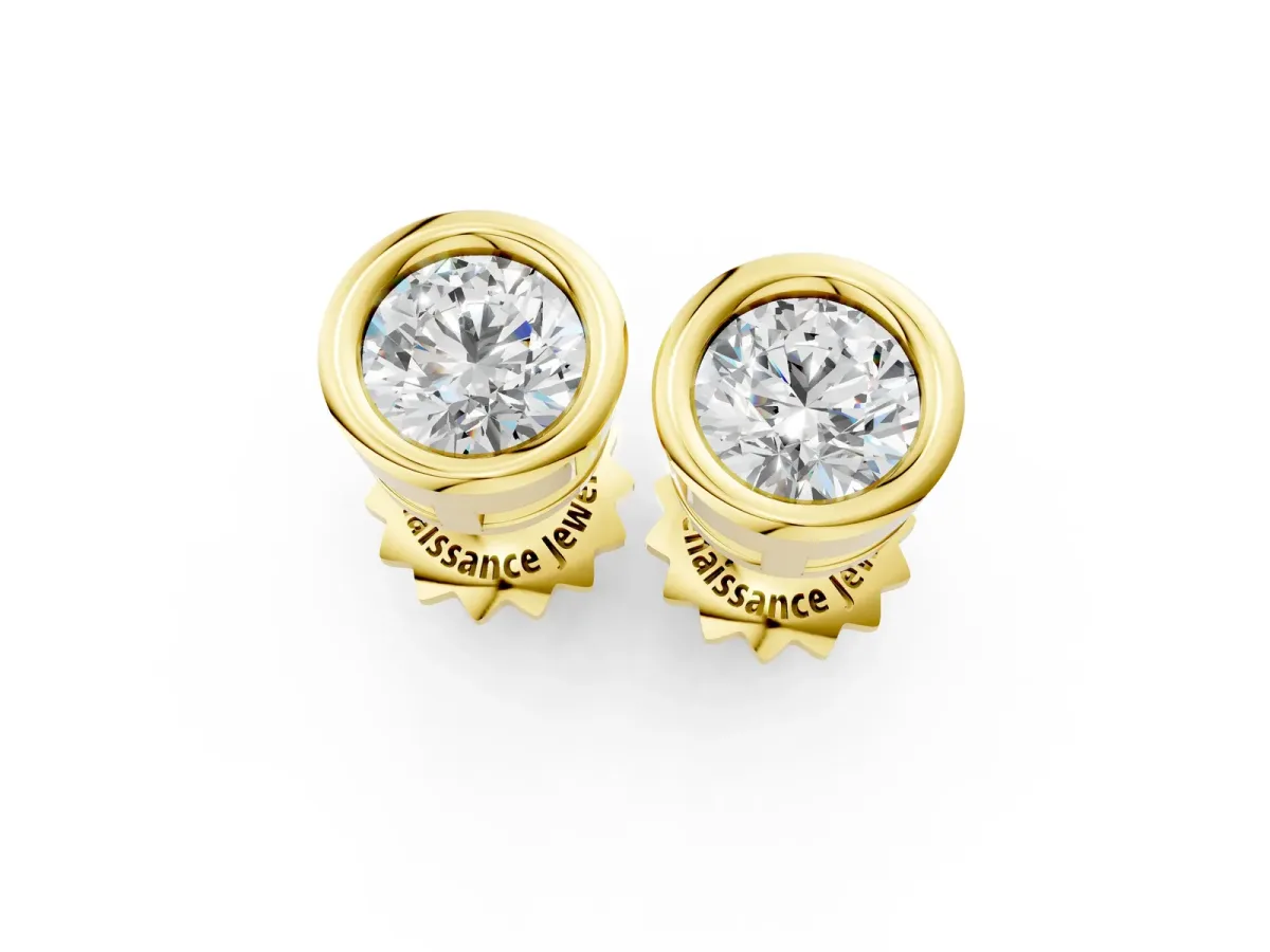 Bezel Set Round Diamond Stud Earrings Yellow gold