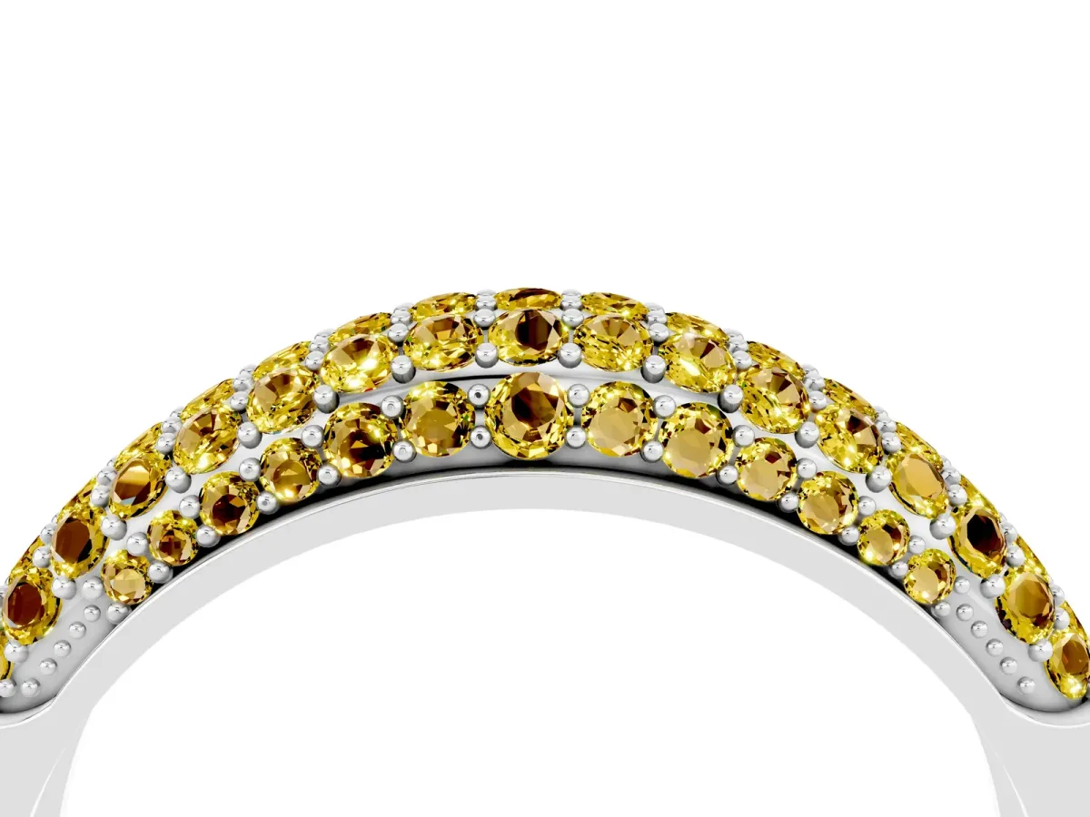 Three-Row Pavé Round Yellow Sapphire Dome Band Silver