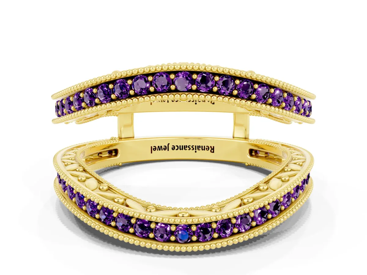 Round Amethyst Milgrain Eternity Band with Channel Setting Yellow gold