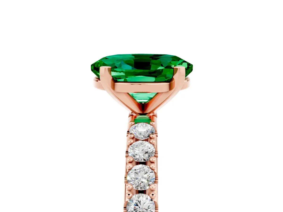 Oval Cut Emerald Solitaire Pavé Band with Four-Prong Setting Rose gold