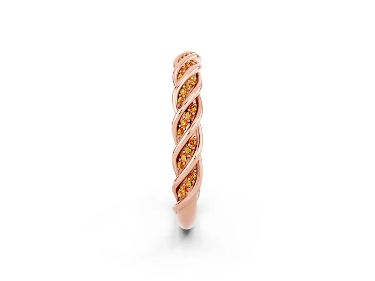 Twisted Pavé Round Citrine Eternity Band with Shared Prong Setting Rose gold