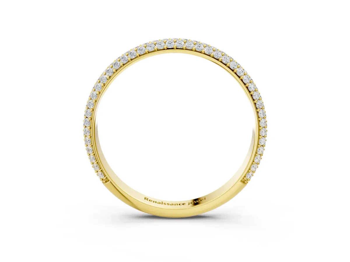 Three-Row Round Diamond Pavé Eternity Band Yellow gold