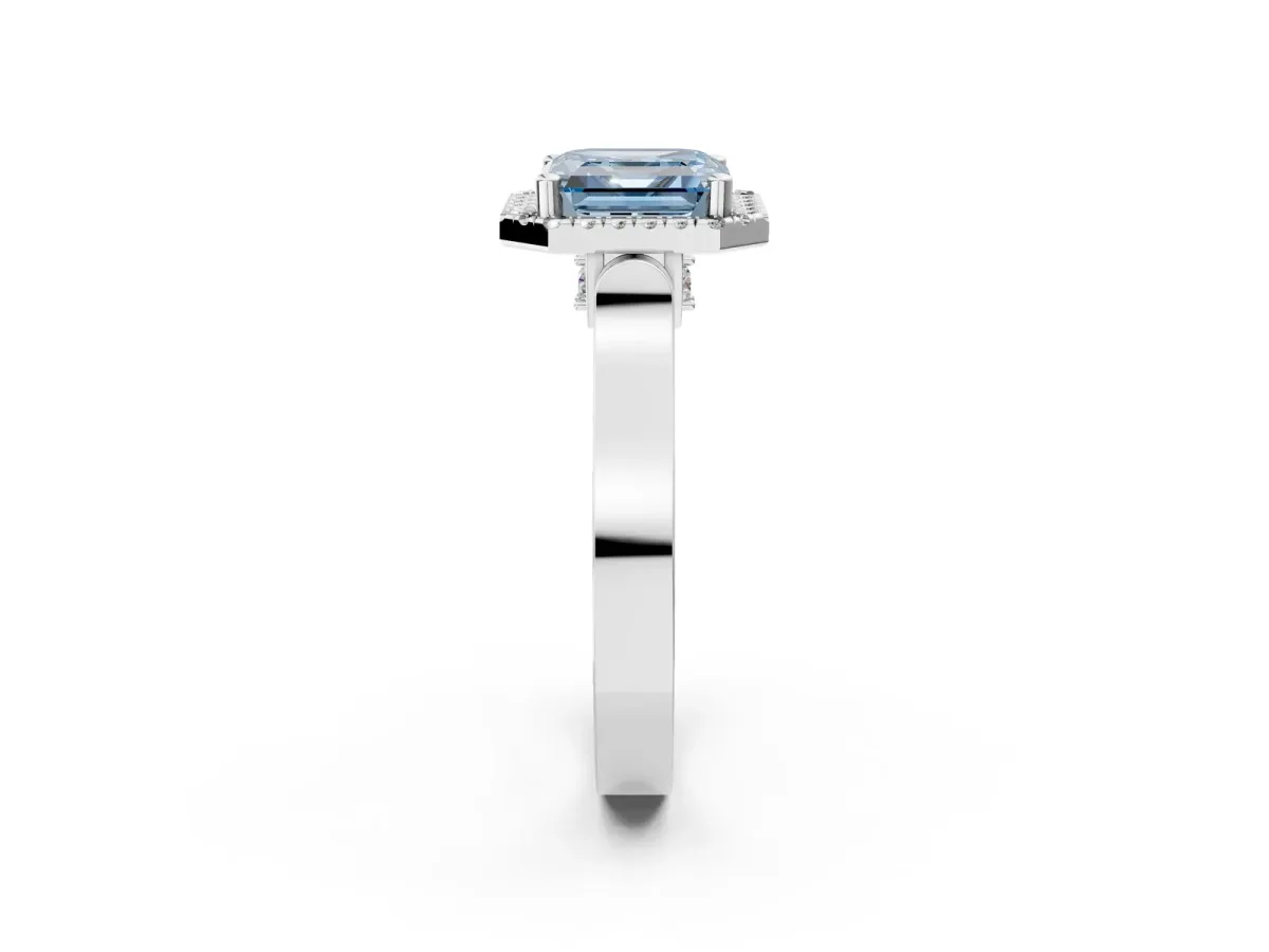 Fancy Blue Asscher Cut Halo Pave Split Shank Prong Setting Ring Platinum