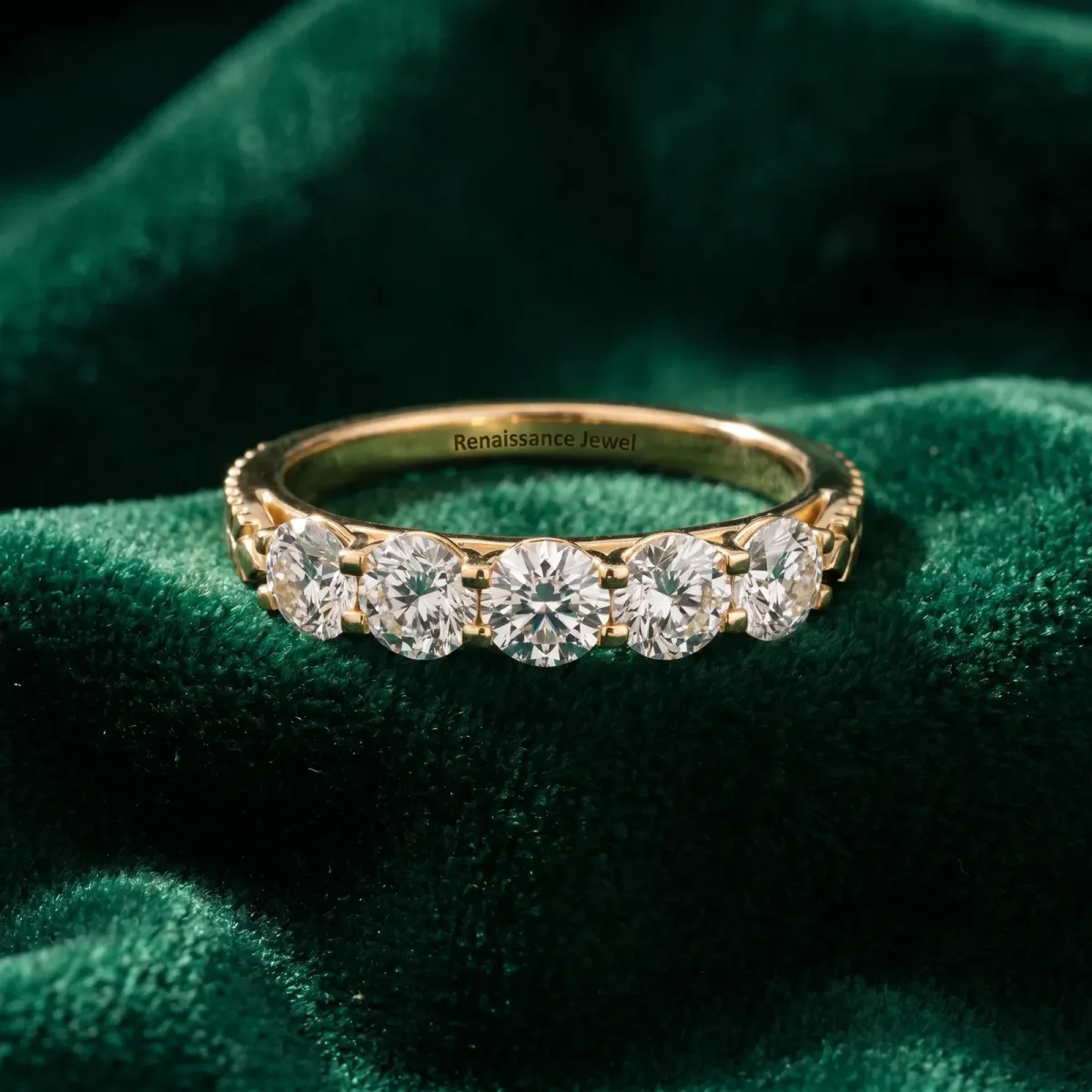 Five-Stone Round Diamond Prong-Set Band Yellow gold