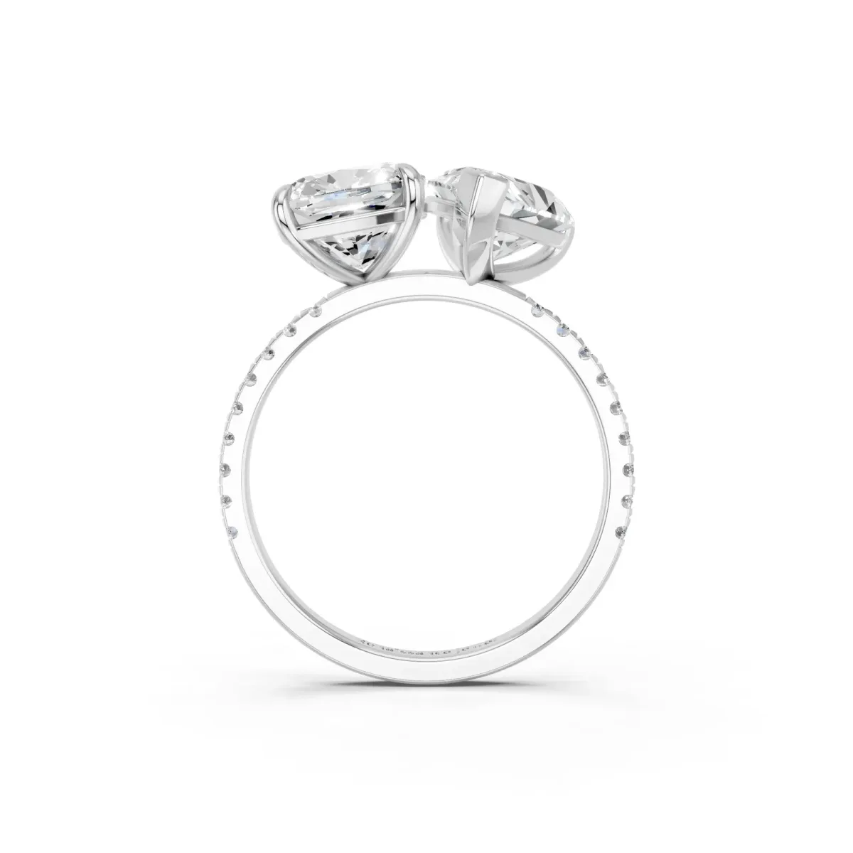 Pear and Cushion Toi Moi Ring with Prong Setting and Pave Band Silver