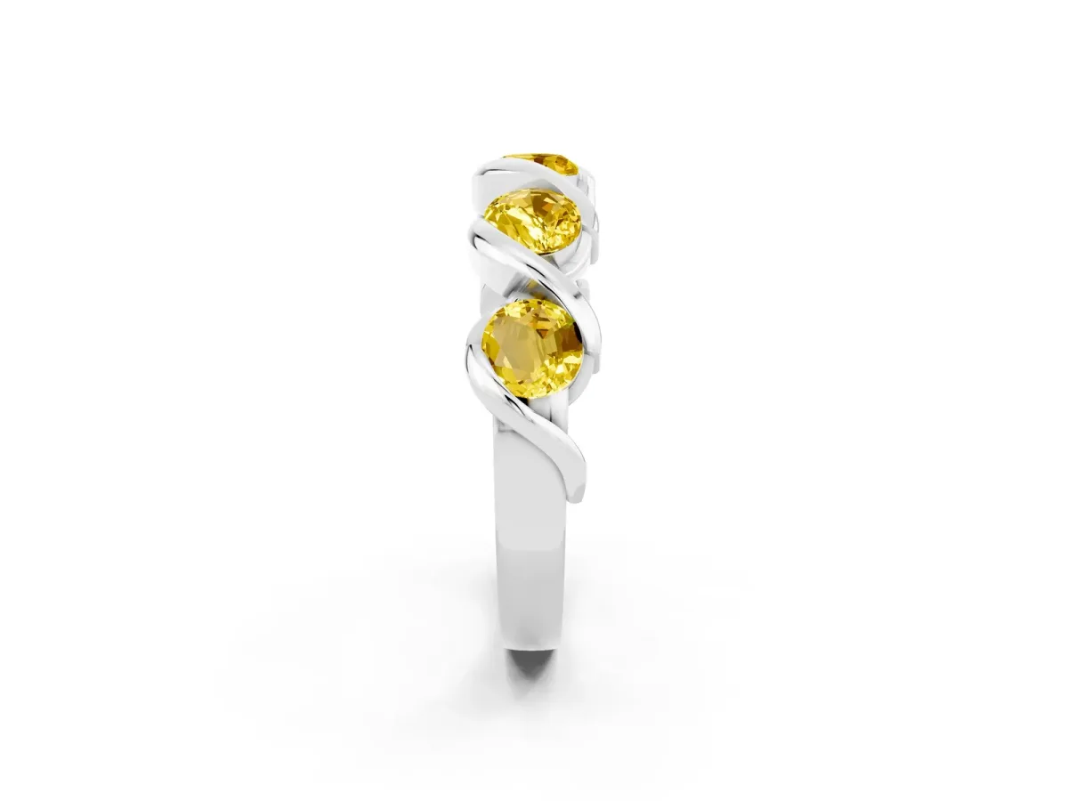 Round Yellow Sapphire Wave Band with Channel Setting and Shared Prongs Silver