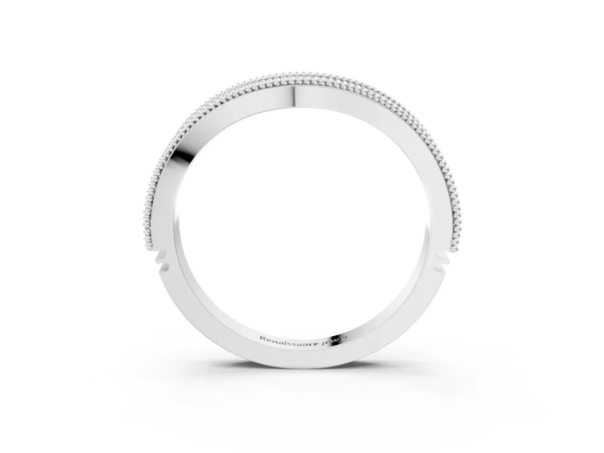 Round Diamond Milgrain Contour Wedding Band with Pavé Setting Silver