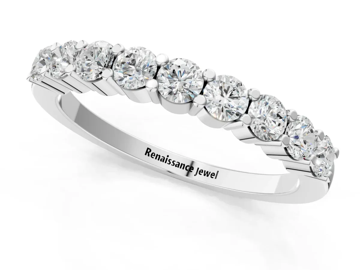 Round Diamond Prong Set Half-Eternity Band Silver