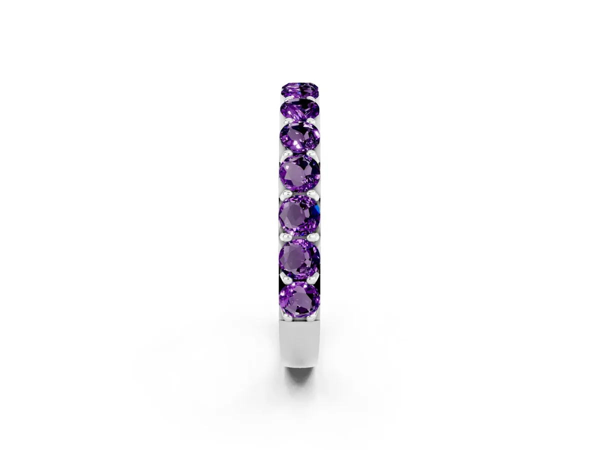 Round Amethyst Half Eternity Band with Classic Prong Setting Platinum