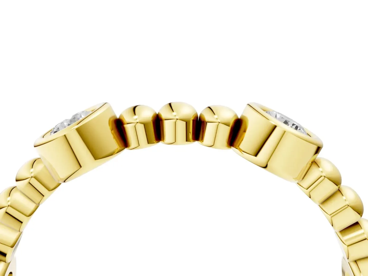 Bezel Set Round Diamond Beaded Band Yellow gold
