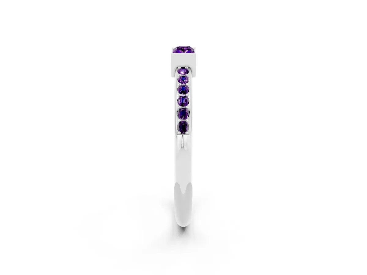 Baguette Amethyst Pavé Band with Bar Setting Platinum
