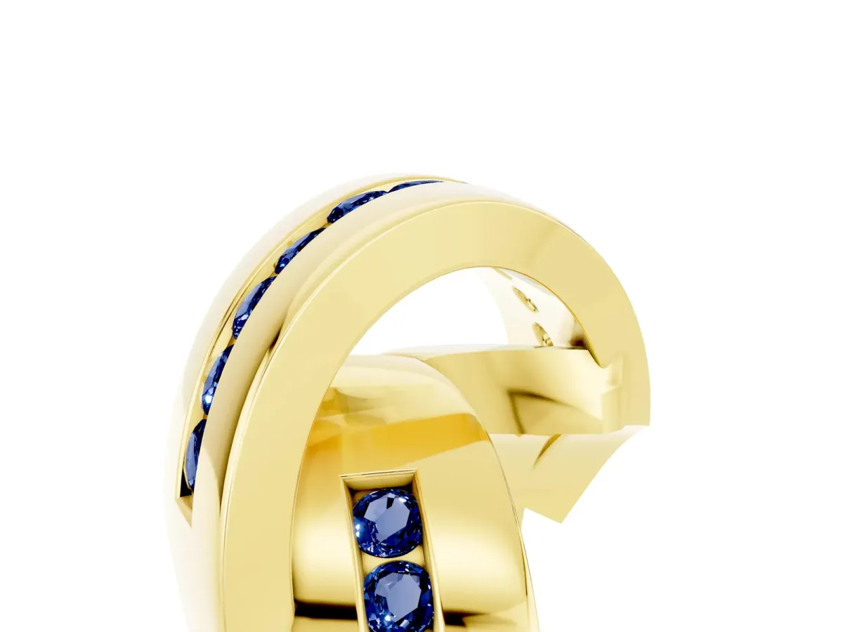 Pavé Round Blue Sapphire Crossover Band with Channel Setting Yellow gold