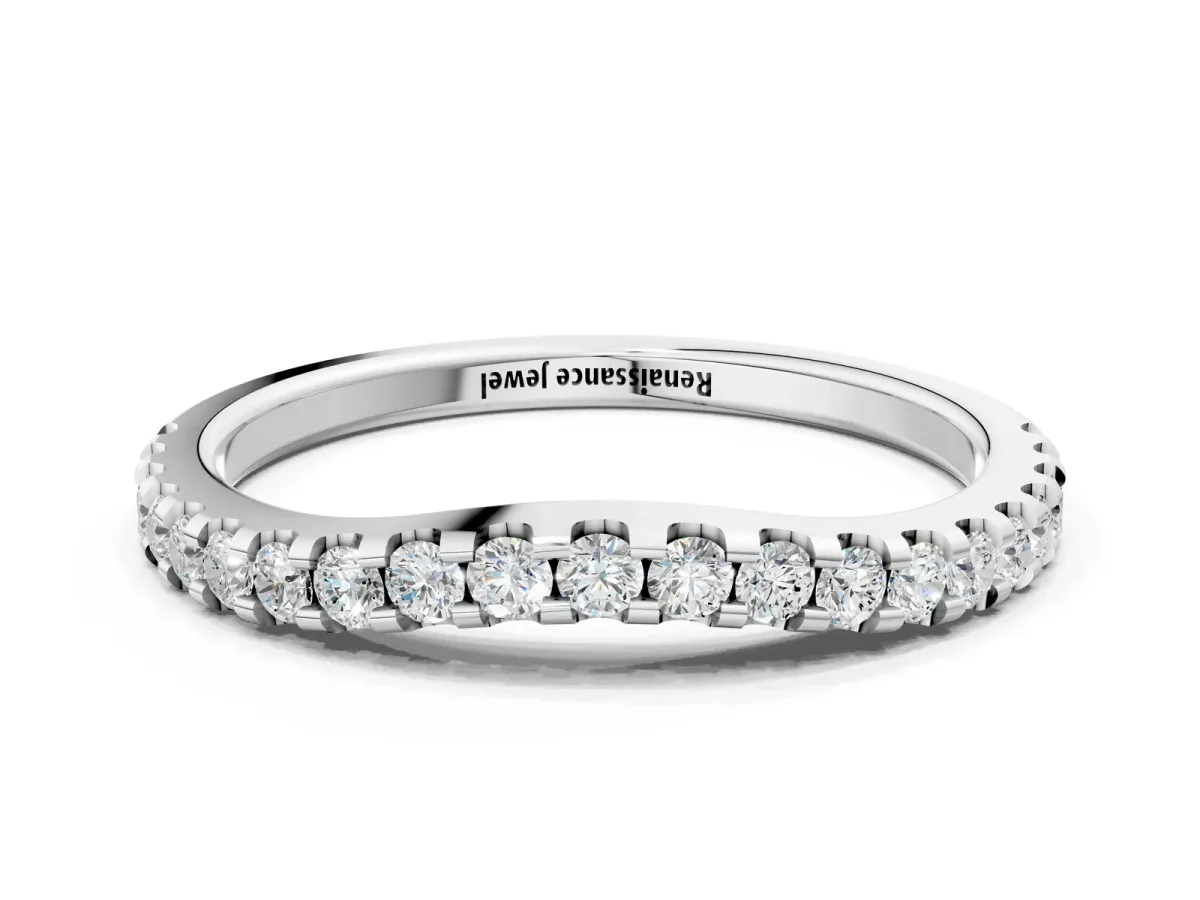 Round Diamond Pavé Curved Wedding Band Silver