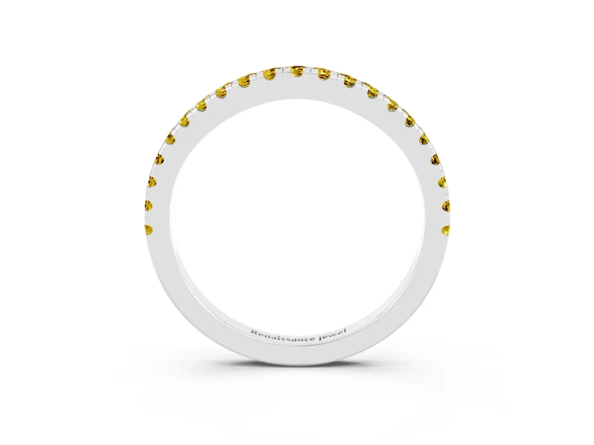 Round Yellow Sapphire Pavé Half Eternity Band with Shared Prong Setting Platinum