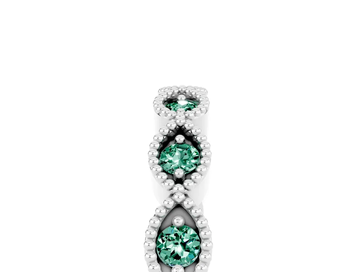 Milgrain Marquise Green Sapphire Half Eternity Band with Bezel Setting Platinum