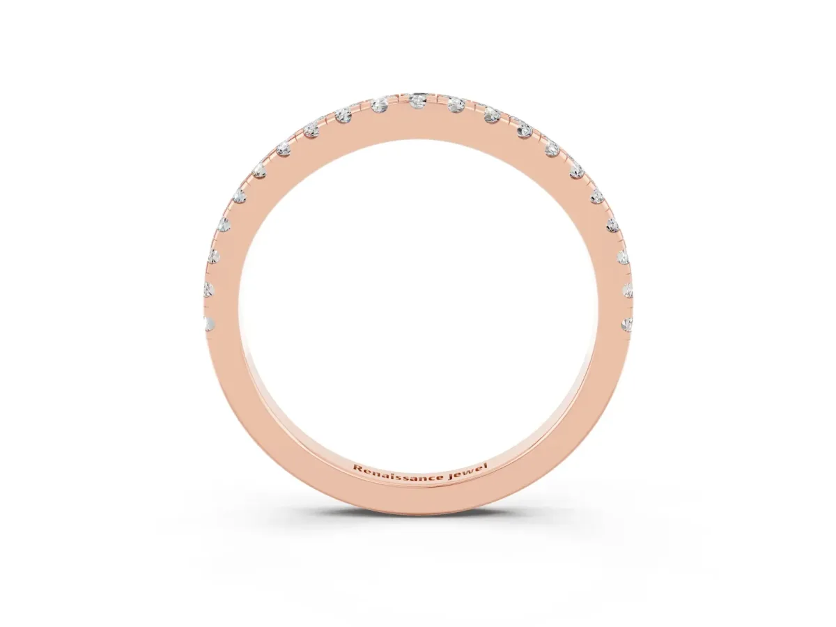 Round Moissanite Pavé Half Eternity Band with Shared Prong Setting Rose gold
