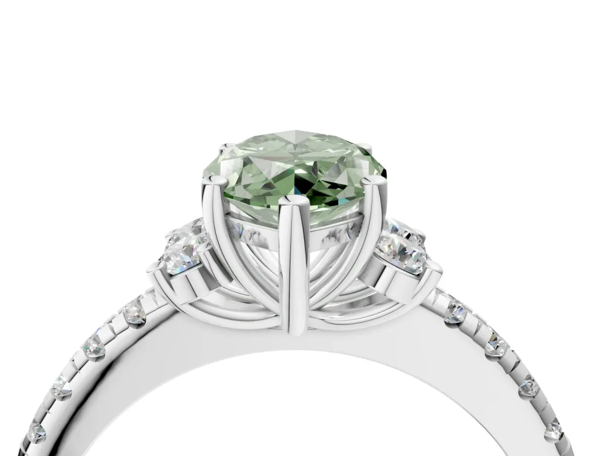 Fancy Green Marquise Cut Diamond Three-Stone Pave Band with Four-Prong Setting Silver