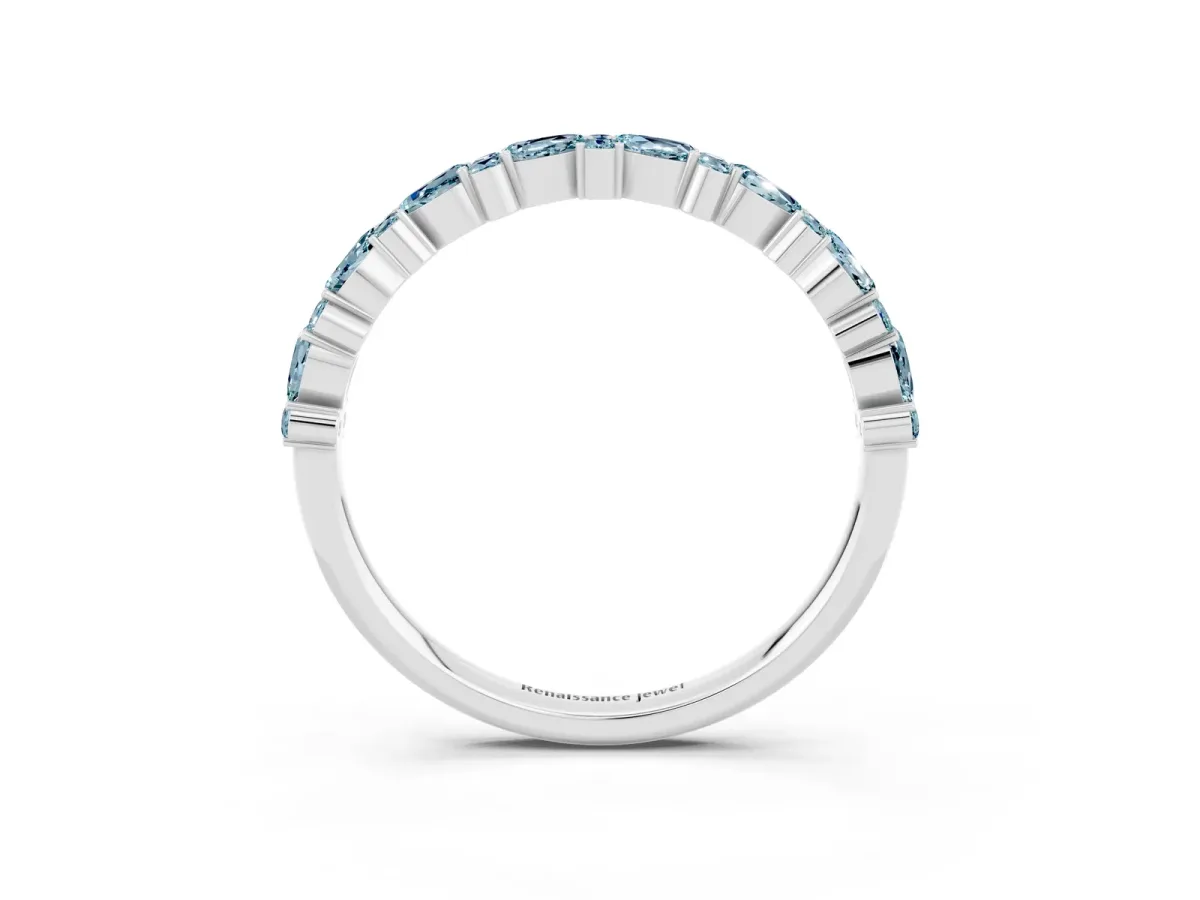 Pear and Round Aquamarine Wedding Band Silver
