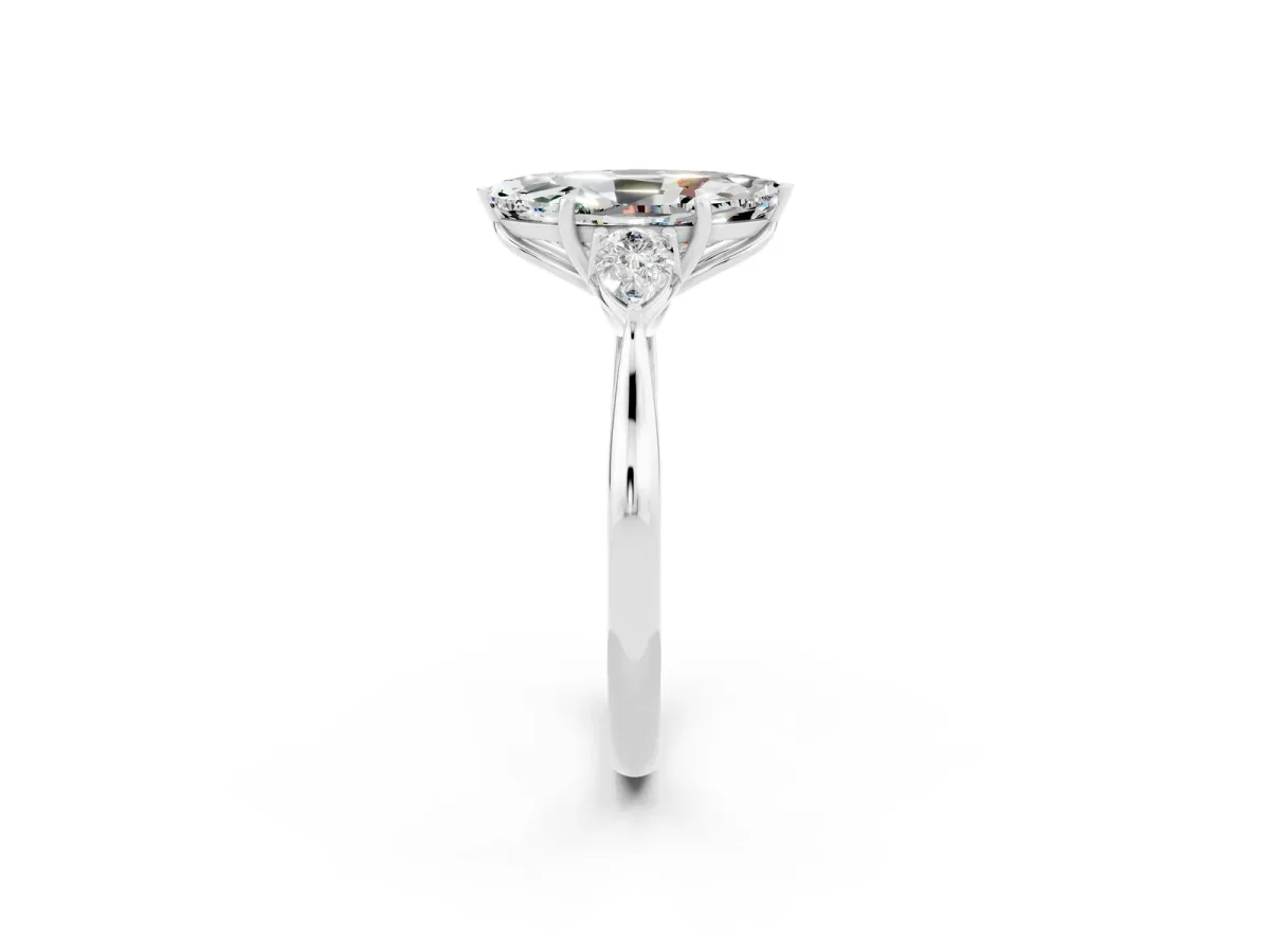 Marquise Cut Moissanite Three-Stone Ring with Pear Side Stones and Prong Setting Silver