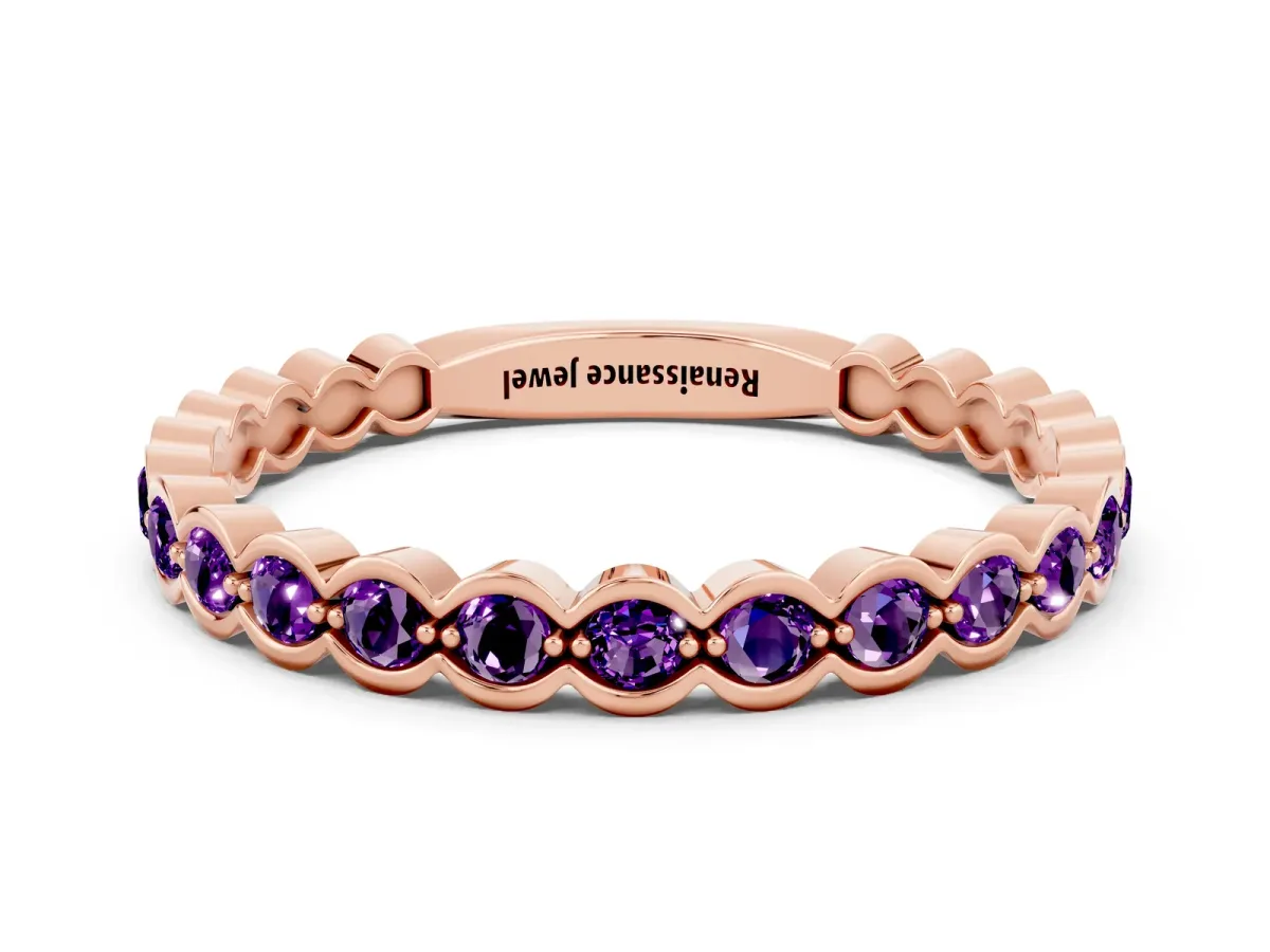Round Amethyst Bezel Set Eternity Band Rose gold