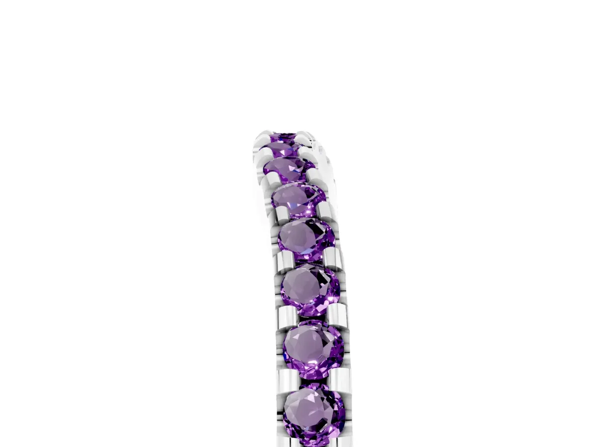 Round Amethyst Pavé Curved Wedding Band Platinum