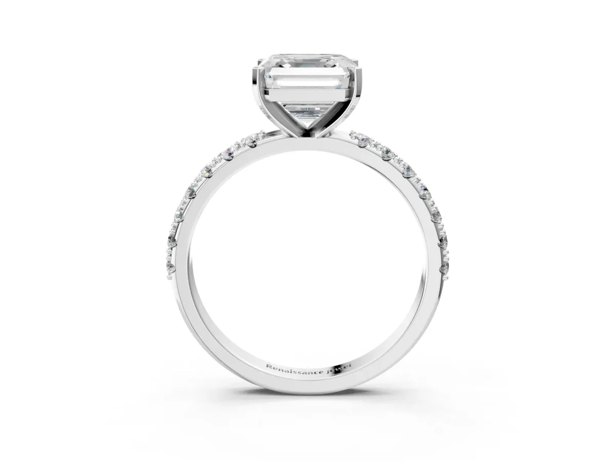 Asscher Cut Diamond Solitaire Pavé Band with Four-Prong Setting Silver