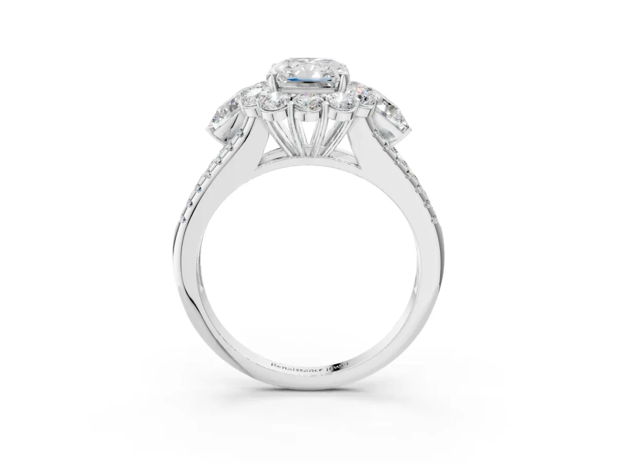 Radiant Cut Halo Split Shank Diamond Engagement Ring with Prong Setting Platinum