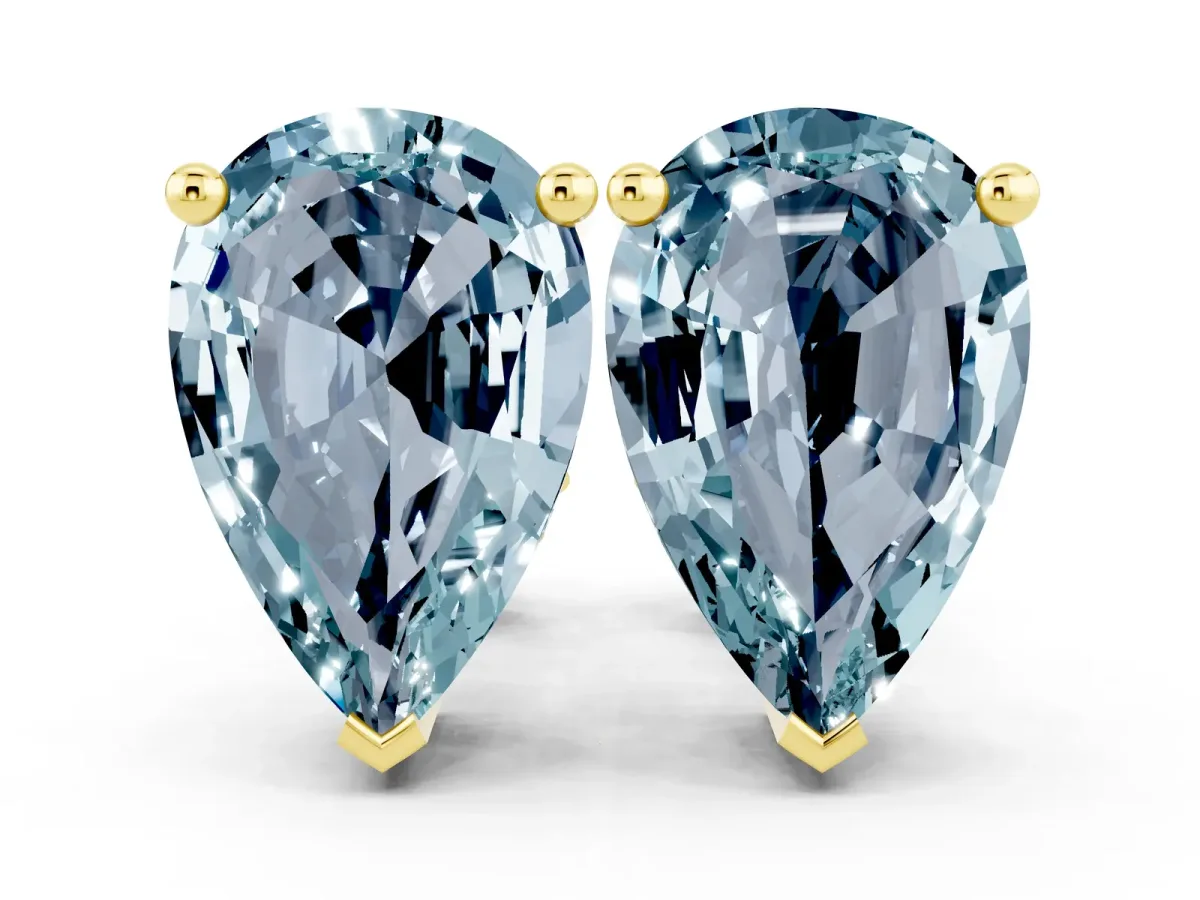 Pear Cut Aquamarine Stud Earrings Yellow gold