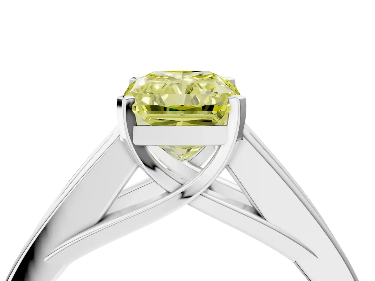 Fancy Yellow Radiant Cut Cut Channel Set Solitaire Ring with Four-Prong Setting Silver