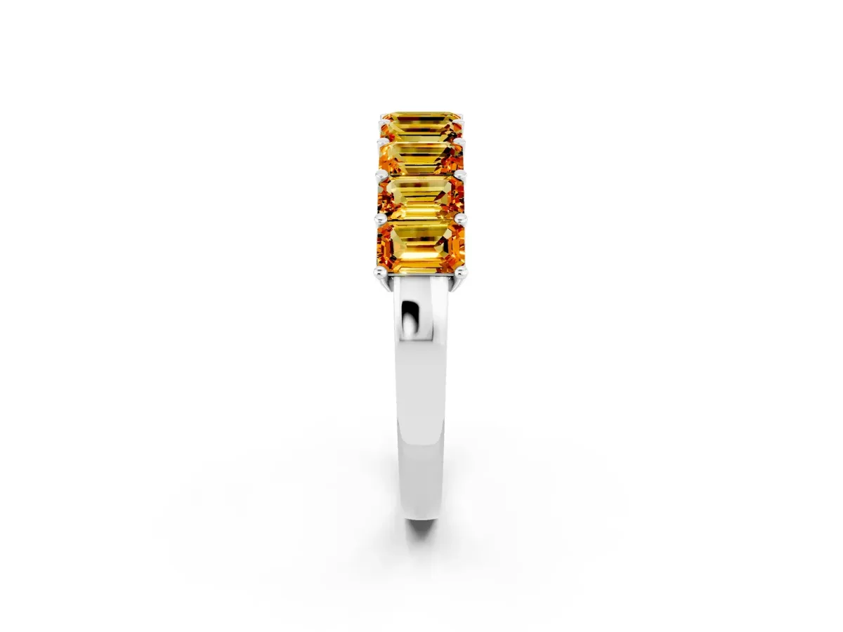 Emerald Cut Citrine Prong-Set Eternity Band White gold