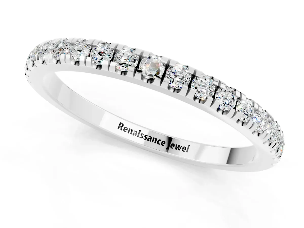 Pavé Round Moissanite Half Eternity Band with Shared Prong Setting Silver