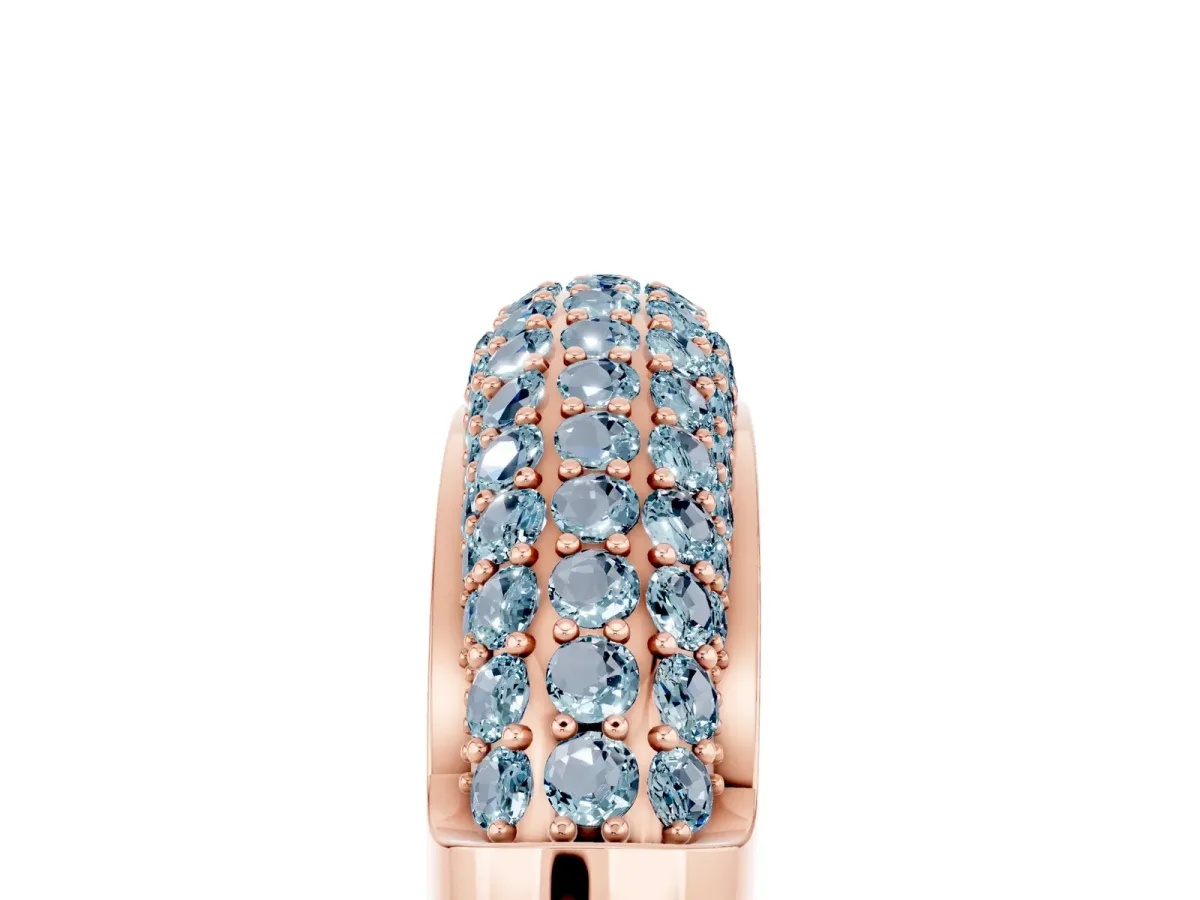 Three-Row Pavé Round Aquamarine Dome Band Rose gold
