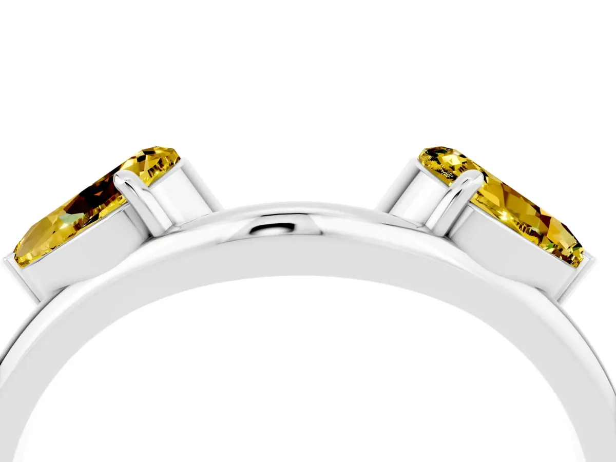 Two-Stone Pear Yellow Sapphire Bypass Ring with Prong Setting Silver