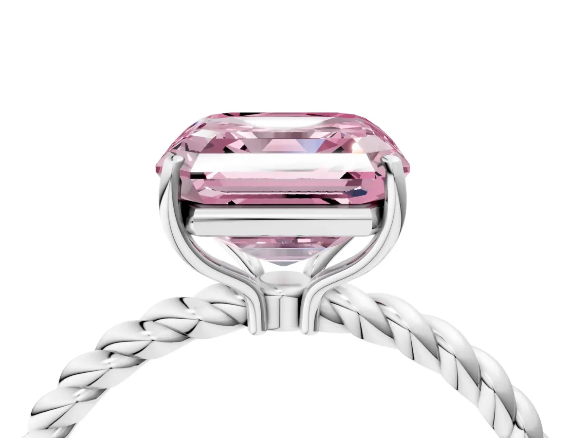 Fancy Pink Asscher Cut Solitaire Twisted Band 4-Prong Ring Platinum
