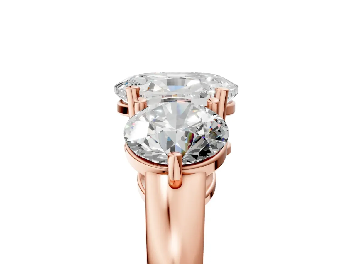 Oval Cut Diamond Three-Stone Ring with Prong Setting and Classic Band Rose gold