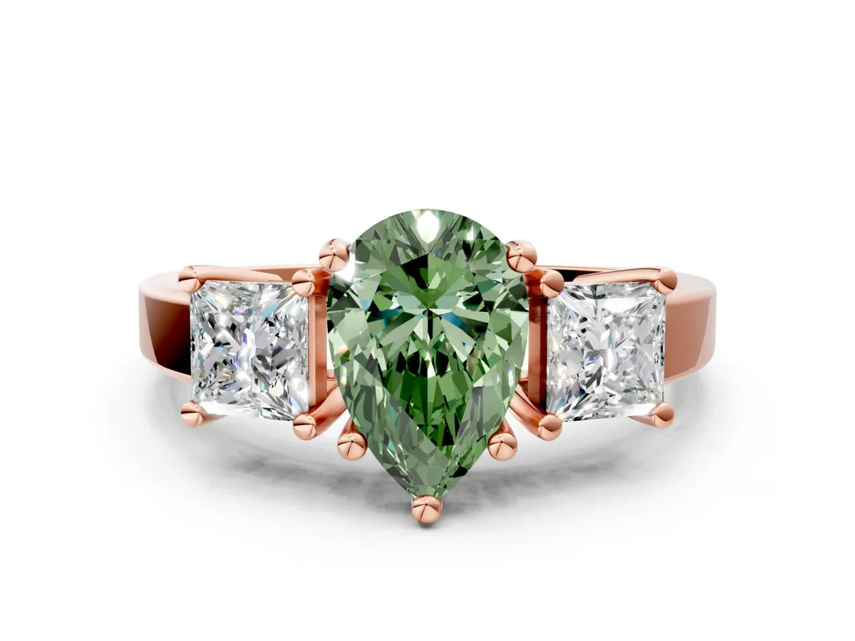 Fancy Green Three-Stone Pear Cut Cut Solitaire Ring with Prong Setting Rose gold