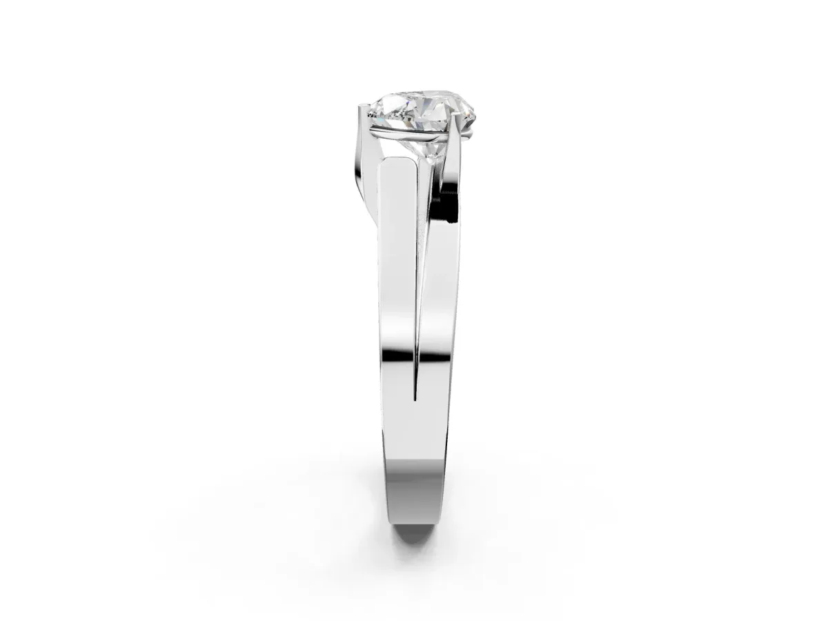 Modern Tension Set Heart Cut Diamond Solitaire Wide Band Ring Silver