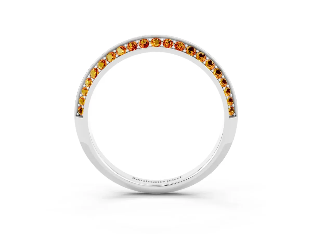 Double Row Pavé Round Citrine Eternity Band with Channel Setting Silver
