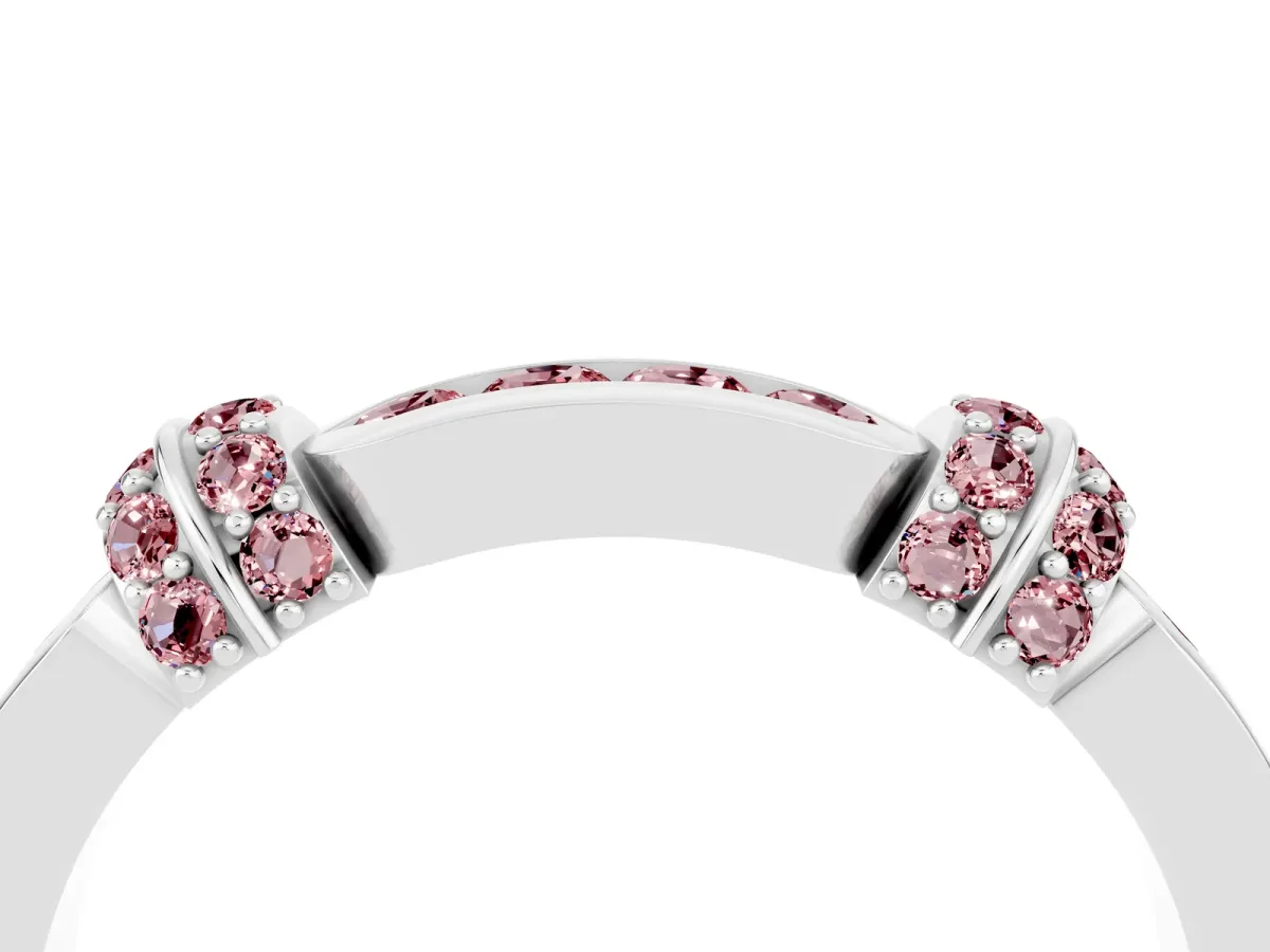 Pavé Round Morganite Link Band with Bezel Setting Silver