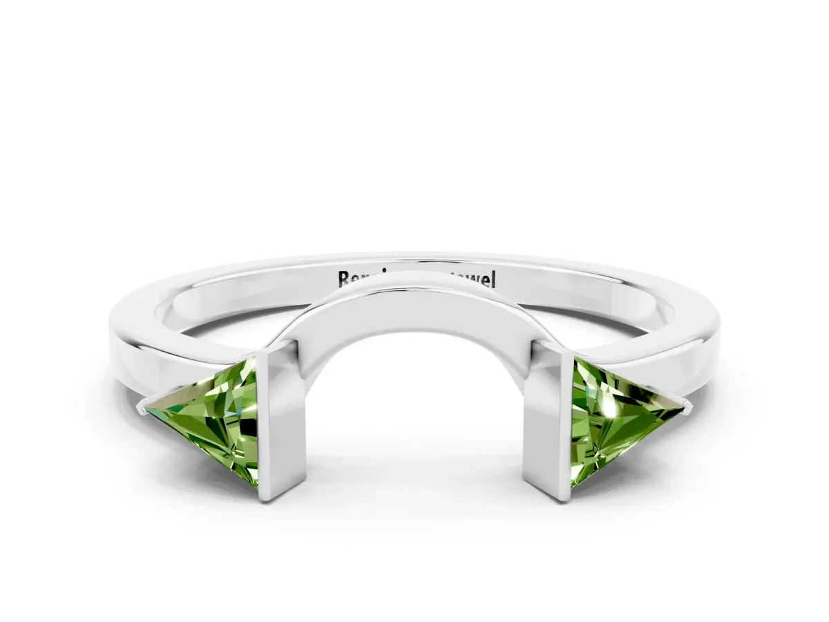Trillion Peridot Open Band Ring with Bezel Setting White gold