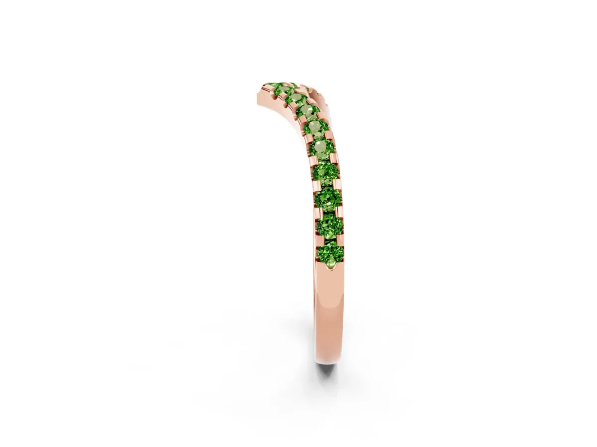 Pavé Round Peridot Chevron Band with Shared Prong Setting Rose gold