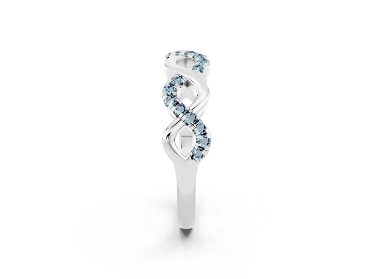 Twist Infinity Round Aquamarine Band with Pavé Setting Platinum